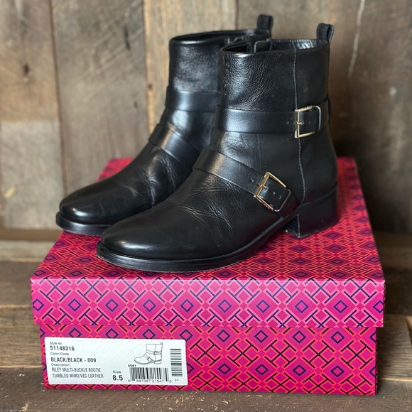 Tory Burch Black Riley Leather Bootie - Picture 1 of 8